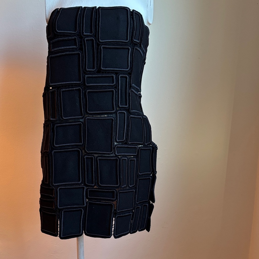 cult gaia Black Mini Dress with Geometric Patchwork